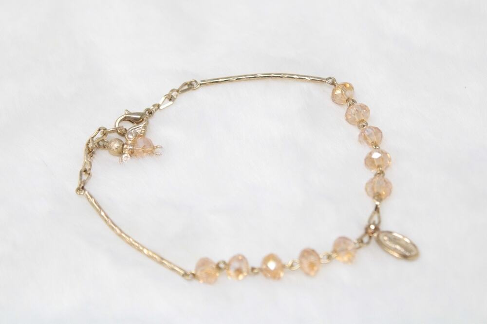Dainty Gold Tone Bracelet Dangling Angel Charm Religious medal Bicone Crystals